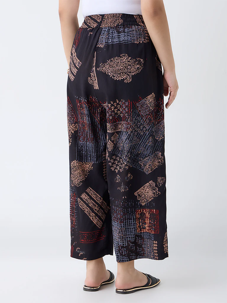 Diza Black Printed Ethnic Pants - Image 4