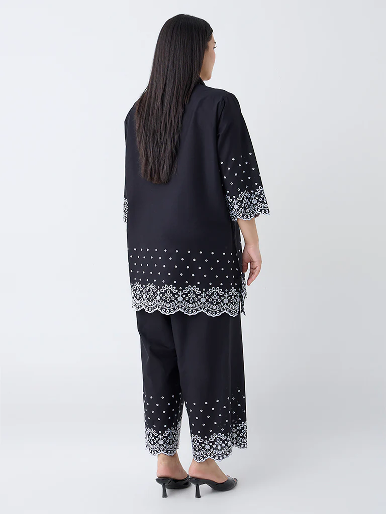 Diza Black Schiffli Embroidered Cotton Tunic - Image 4