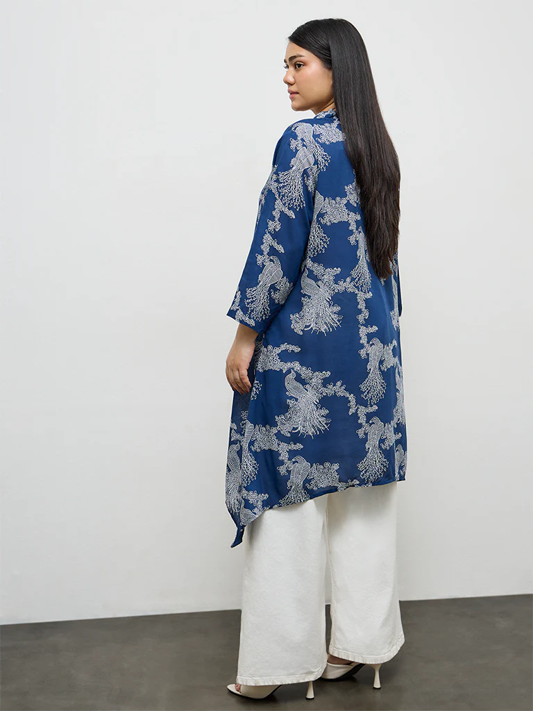 Diza Blue Bird Printed A-Line Kurta - Image 4