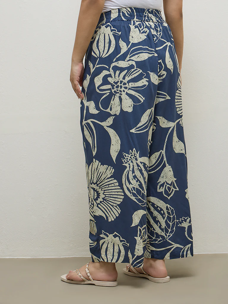 Diza Blue Botanical Printed Palazzos - Image 4
