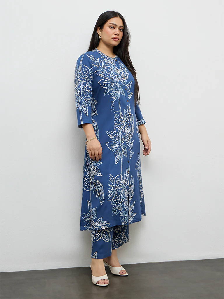 Diza Blue Foliage Pattern Palazzos - Image 2