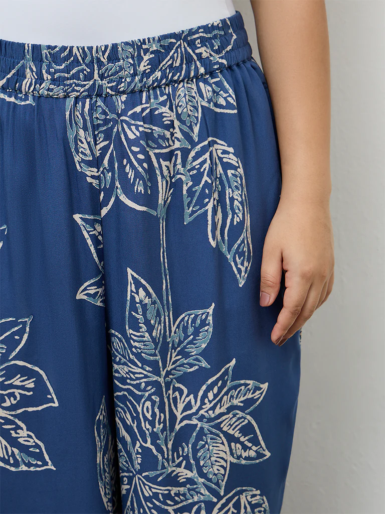 Diza Blue Foliage Pattern Palazzos - Image 3