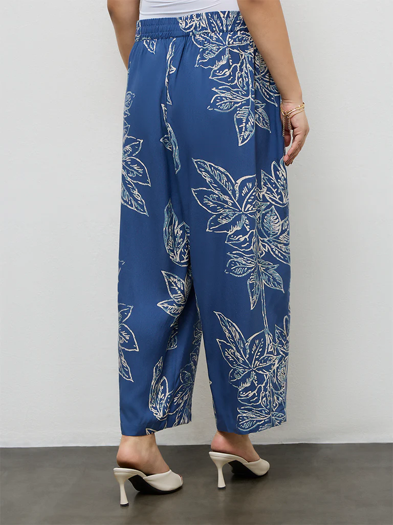 Diza Blue Foliage Pattern Palazzos - Image 4