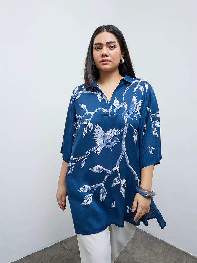 Diza Blue Printed Hi-Low Tunic
