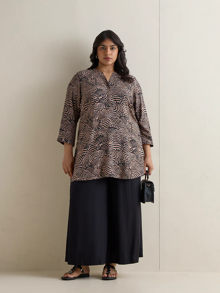 Diza Brown Graphic Printed Tunic - Image 2