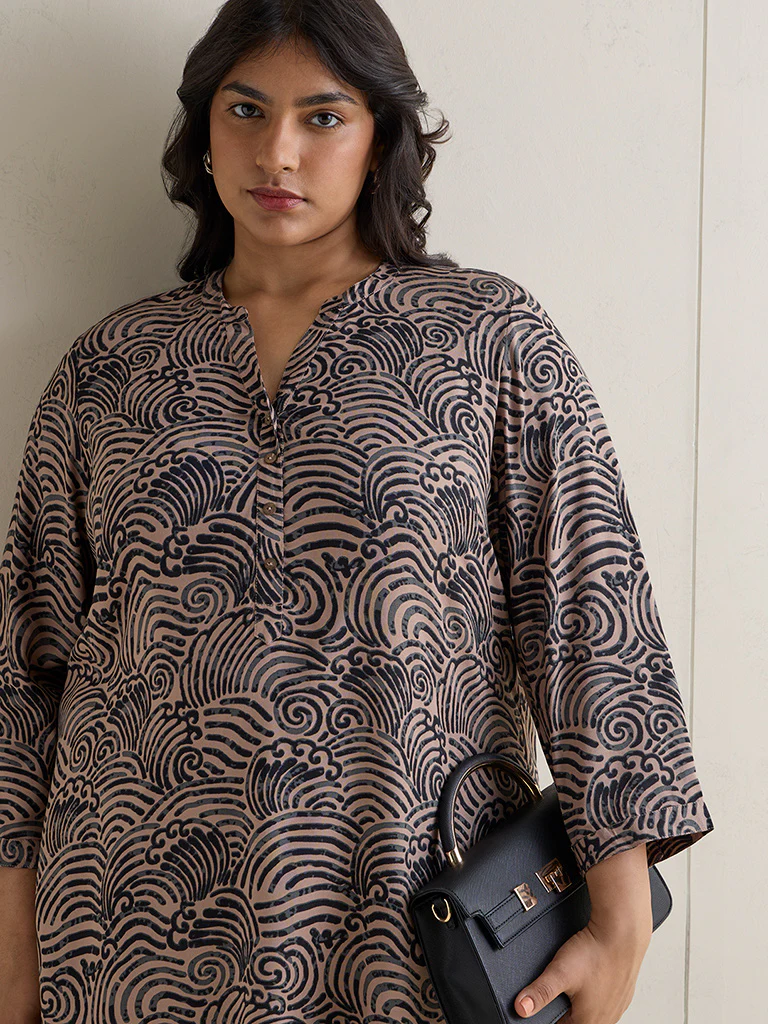 Diza Brown Graphic Printed Tunic - Image 3