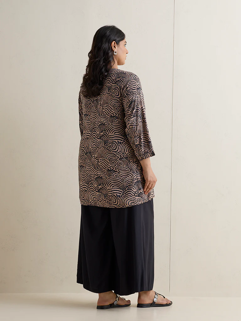 Diza Brown Graphic Printed Tunic - Image 4