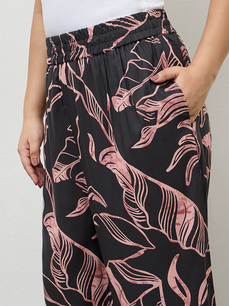 Diza Charcoal Leaf Pattern Palazzos - Image 3