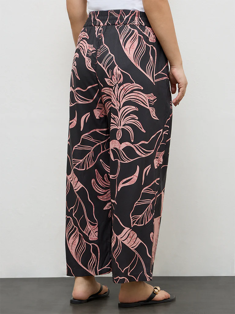 Diza Charcoal Leaf Pattern Palazzos - Image 4