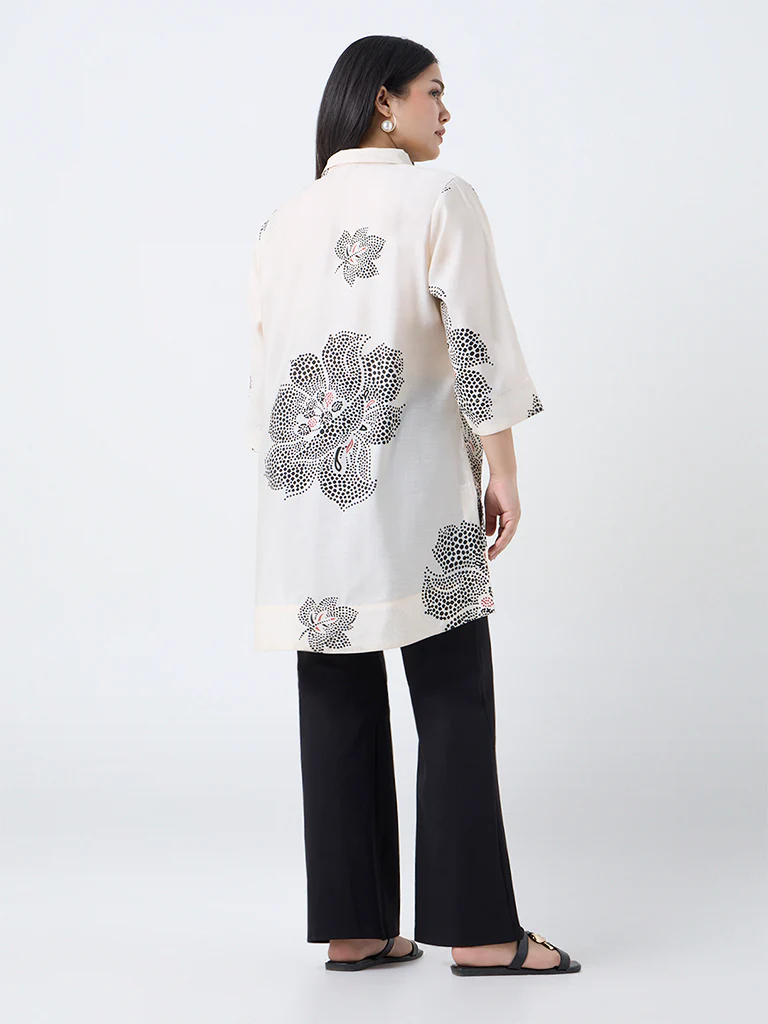 Diza Cream Floral Printed High-Low Tunic - Image 4