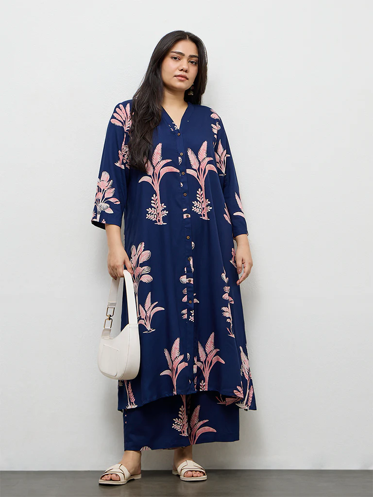 Diza Dark Blue Botanical Design Palazzos - Image 2