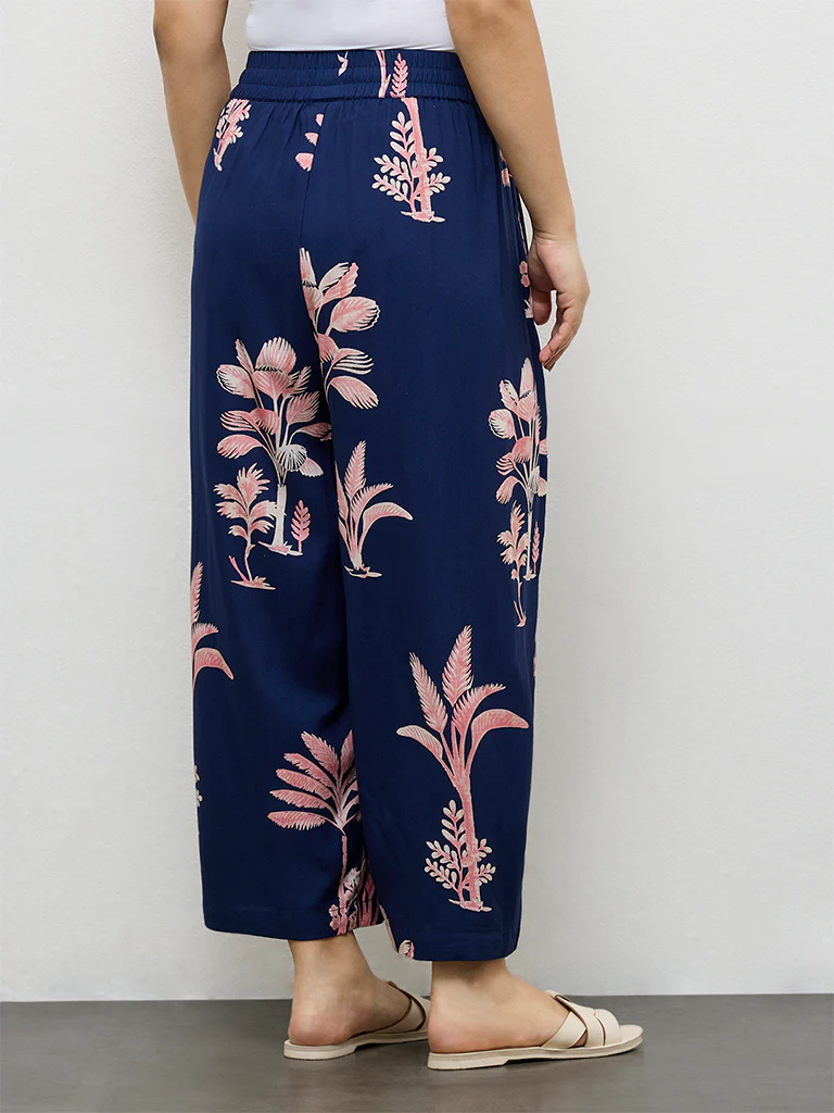 Diza Dark Blue Botanical Design Palazzos - Image 4