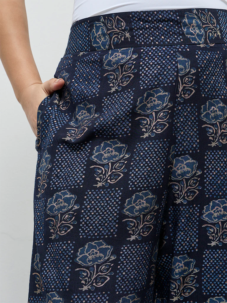 Diza Dark Blue Printed Pants - Image 3