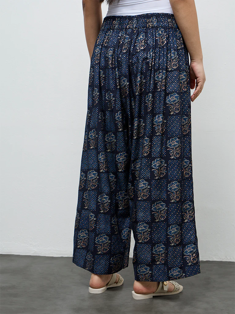 Diza Dark Blue Printed Pants - Image 4