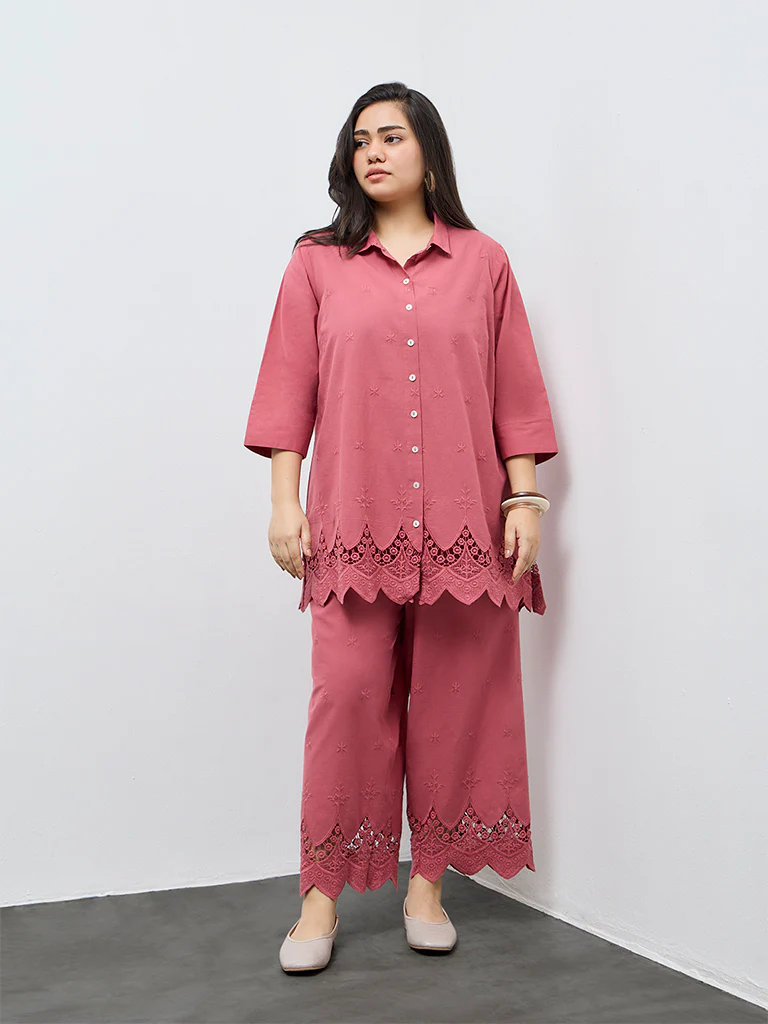 Diza Dusty Pink Embroidered Cotton Pants - Image 2