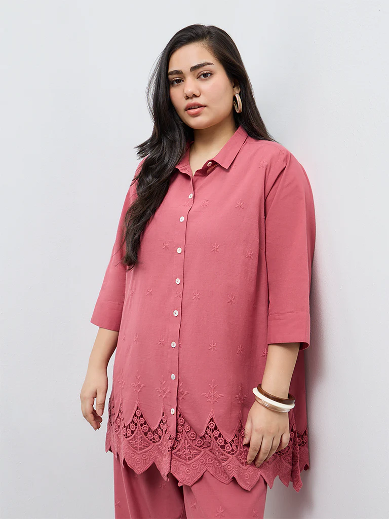 Diza Dusty Pink Embroidered Cotton Tunic