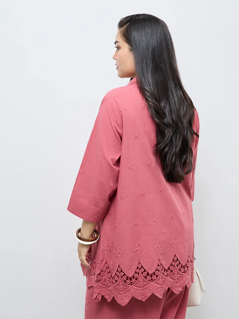 Diza Dusty Pink Embroidered Cotton Tunic - Image 4