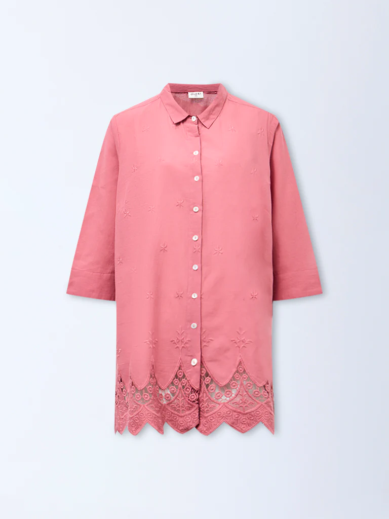 Diza Dusty Pink Embroidered Cotton Tunic - Image 5