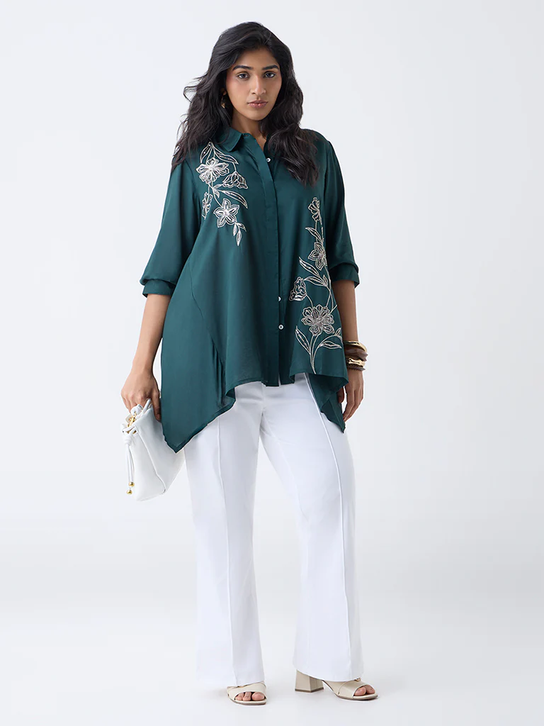 Diza Green Floral Embellished Tunic - Image 2