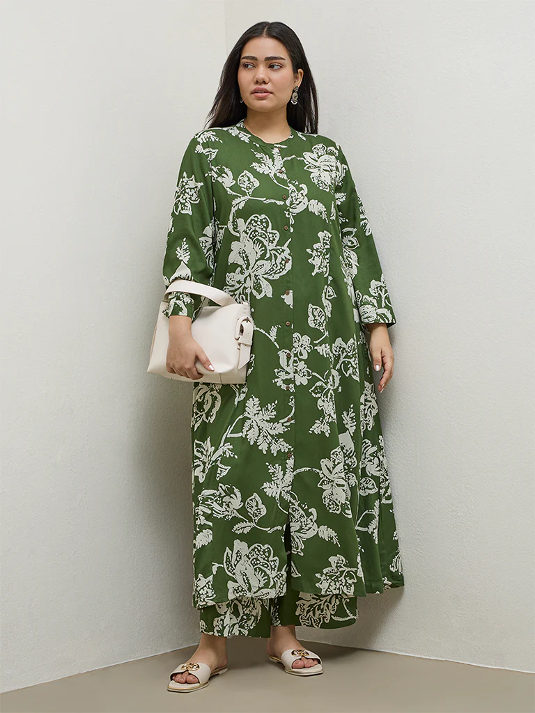 Diza Green Floral Pattern Palazzos - Image 2