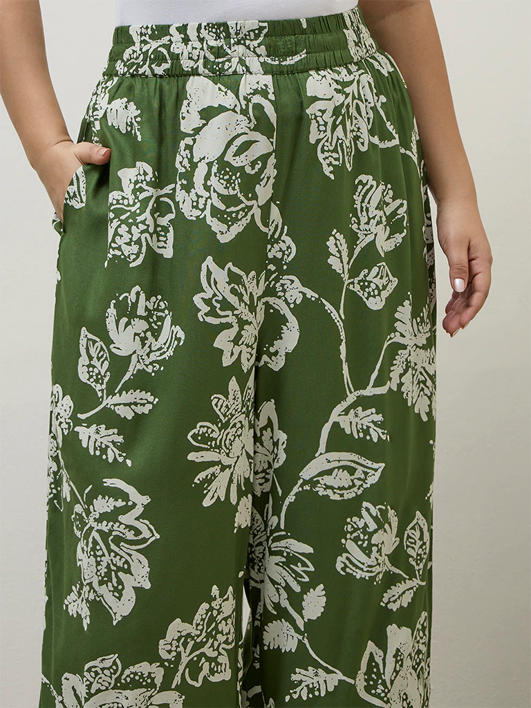 Diza Green Floral Pattern Palazzos - Image 3