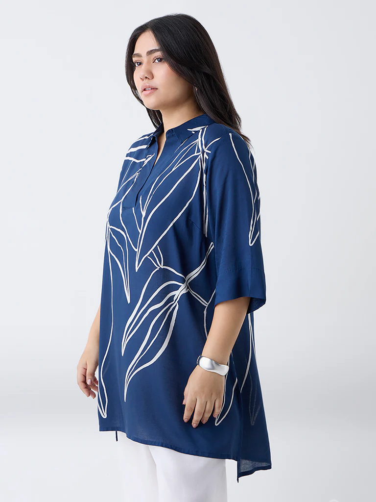 Diza Indigo Botanical Design Tunic - Image 2