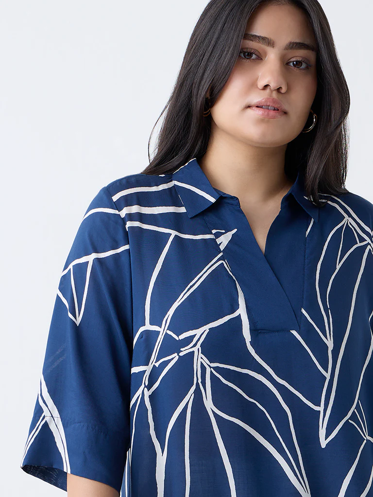 Diza Indigo Botanical Design Tunic - Image 3