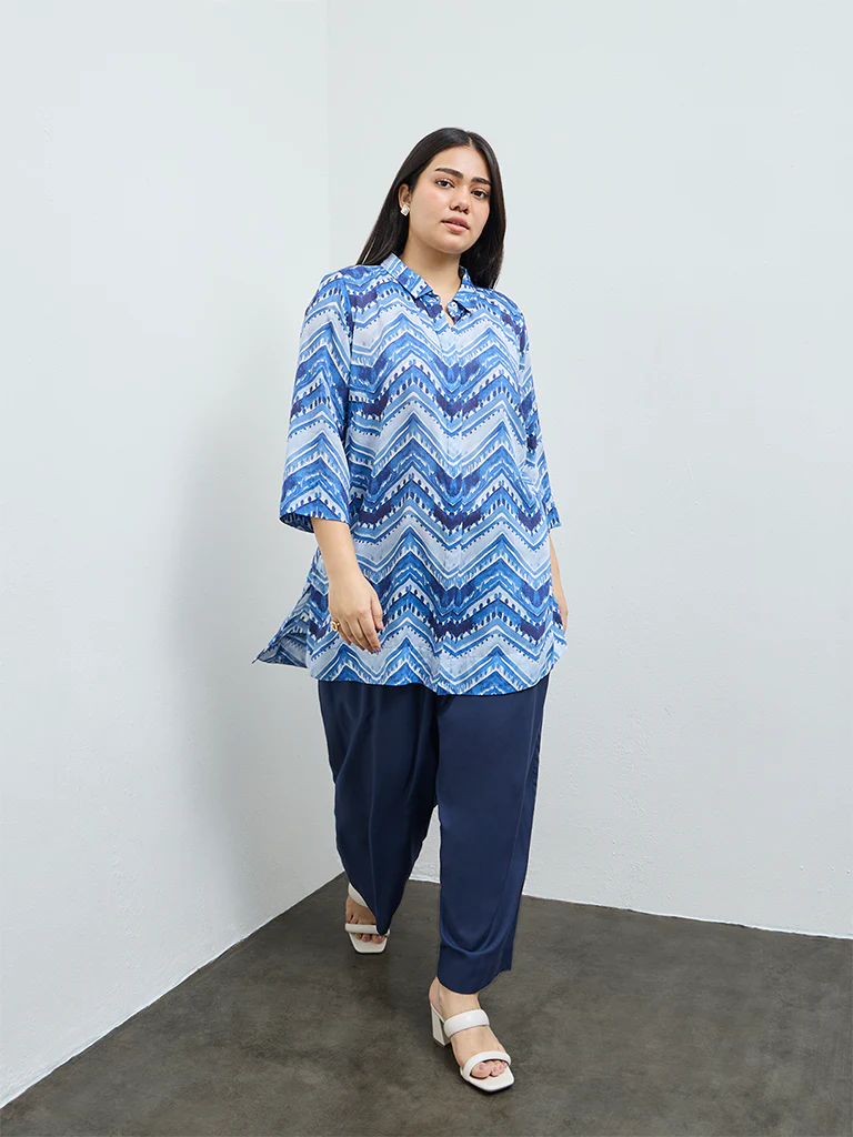 Diza Indigo Chevron Pattern Tunic - Image 2