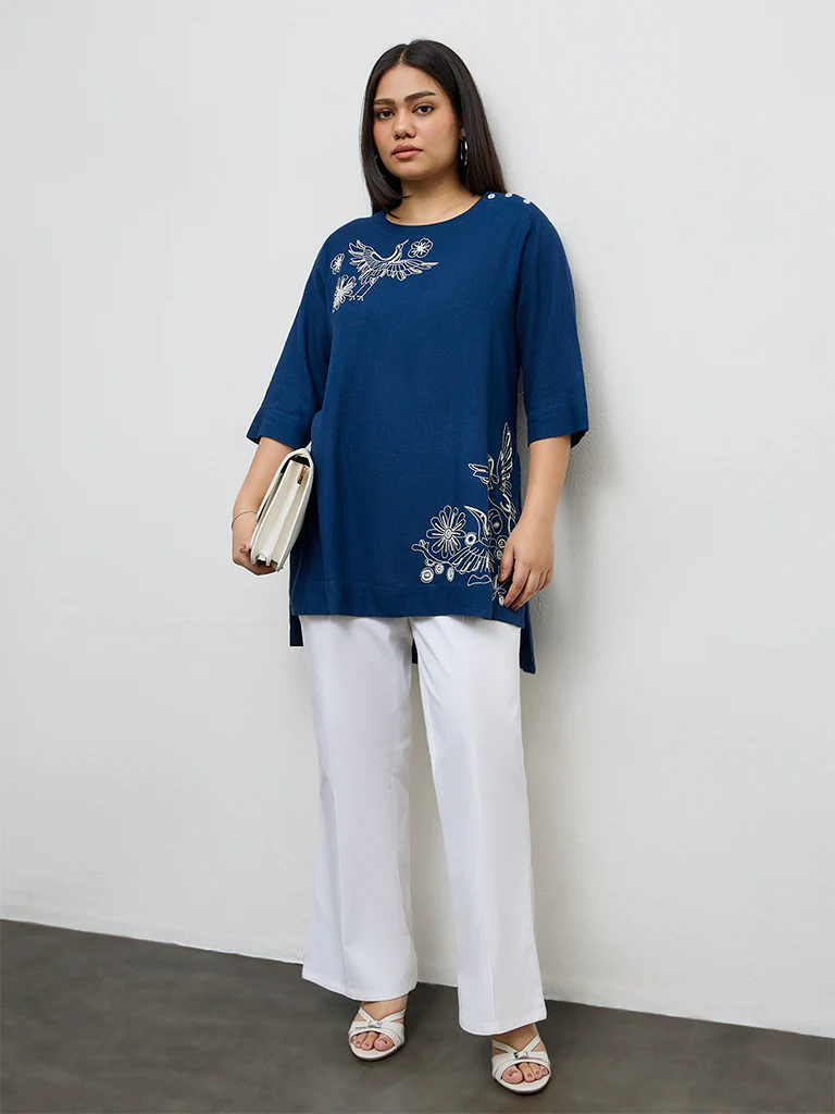Diza Indigo Embroidered Tunic - Image 2