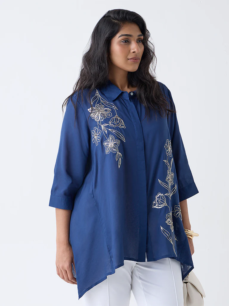 Diza Indigo Floral Embellished Tunic - Image 2