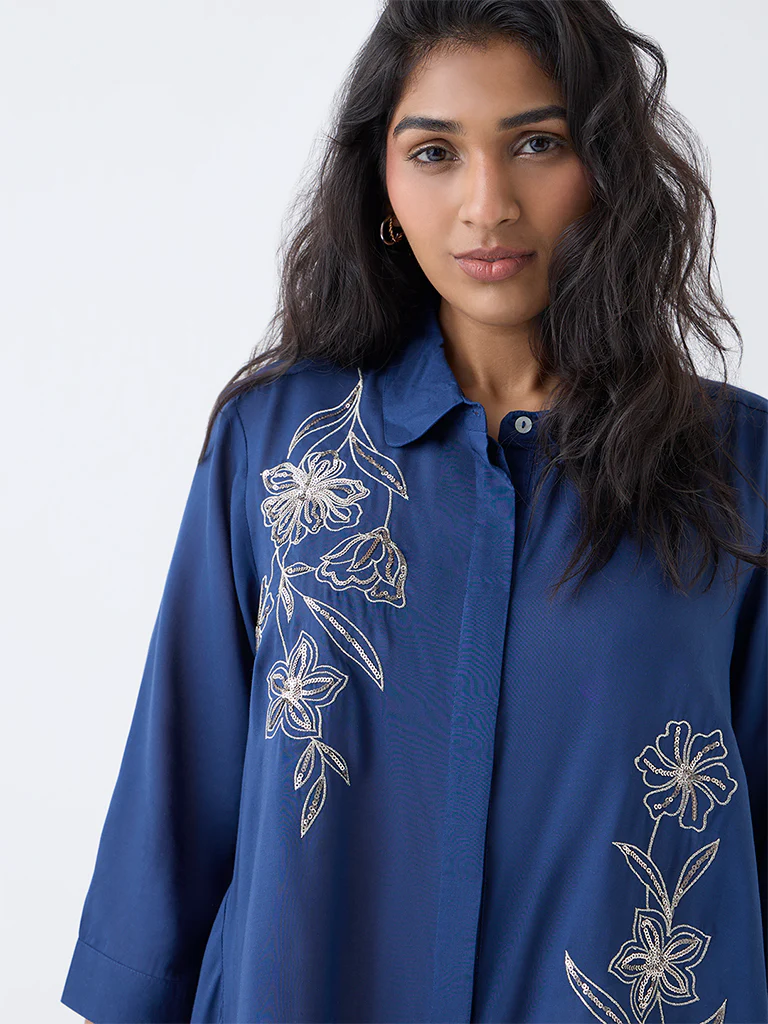 Diza Indigo Floral Embellished Tunic - Image 3