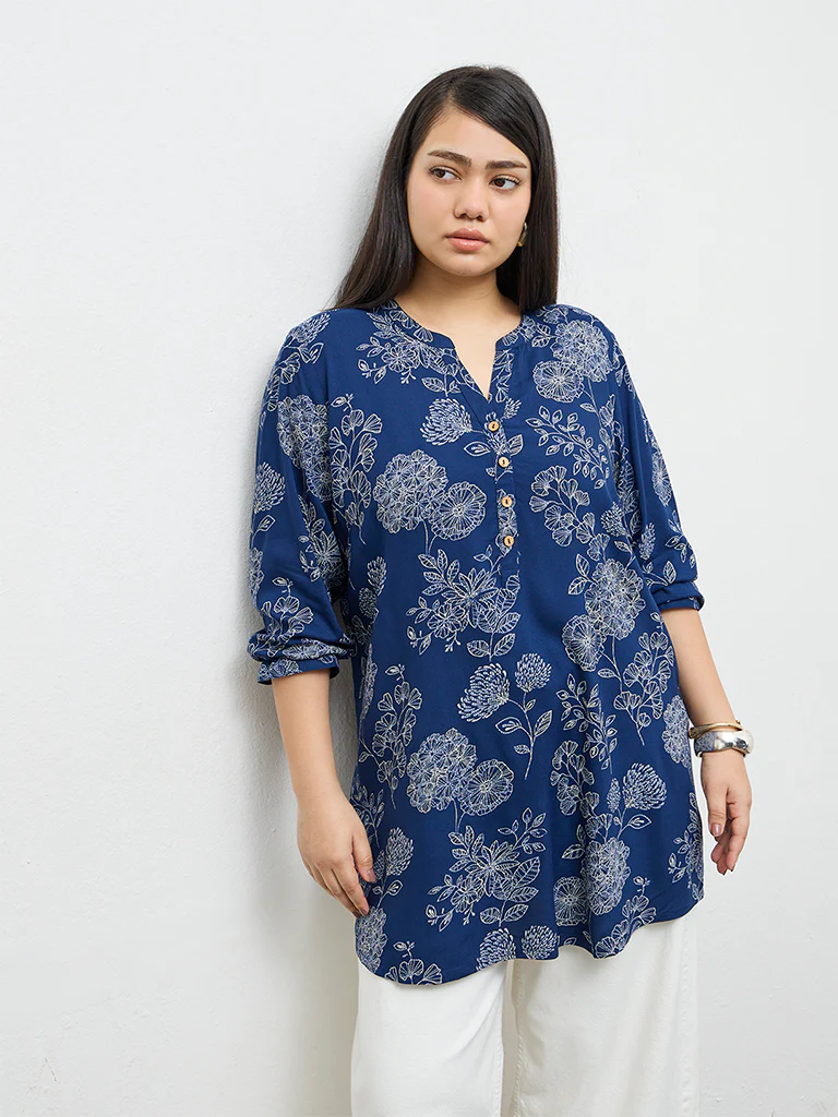 Diza Indigo Floral Printed Tunic