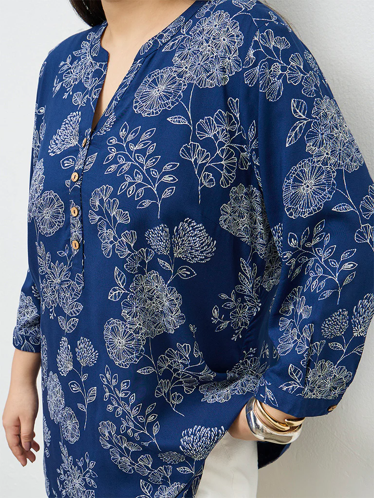 Diza Indigo Floral Printed Tunic - Image 3