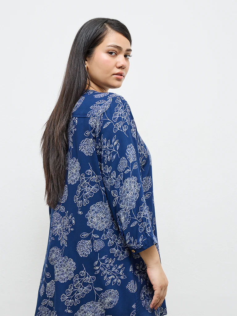 Diza Indigo Floral Printed Tunic - Image 4