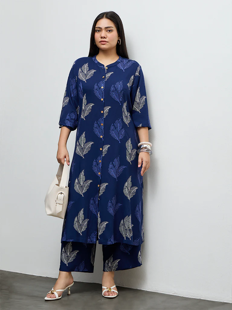 Diza Indigo Foliage Printed Ethnic Pants - Image 2