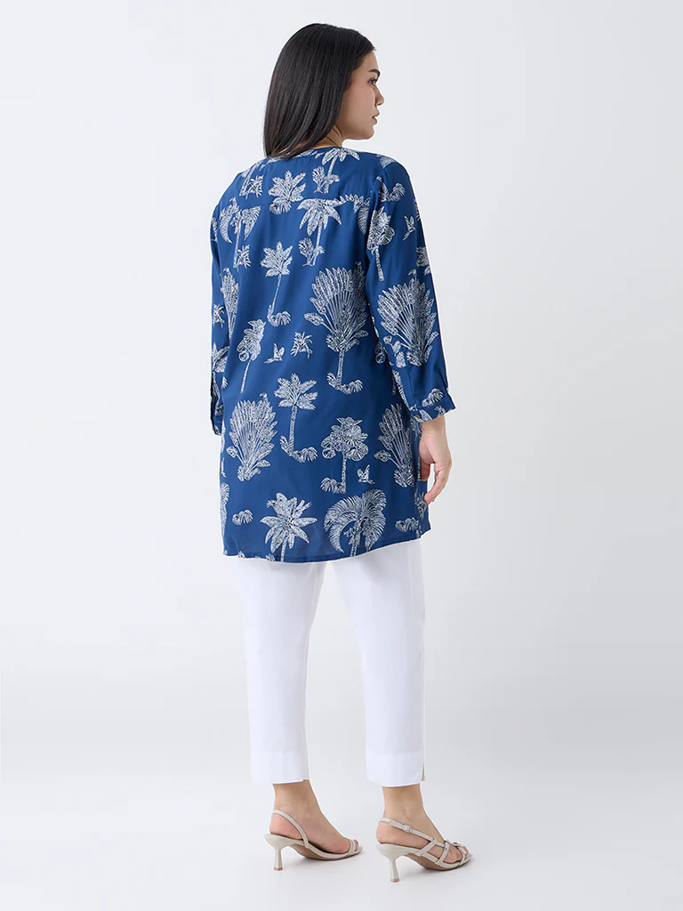 Diza Indigo Foliage Printed Tunic - Image 3