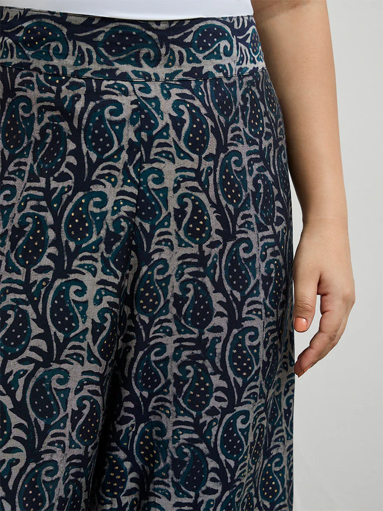 Diza Indigo Paisley Printed Palazzos - Image 3