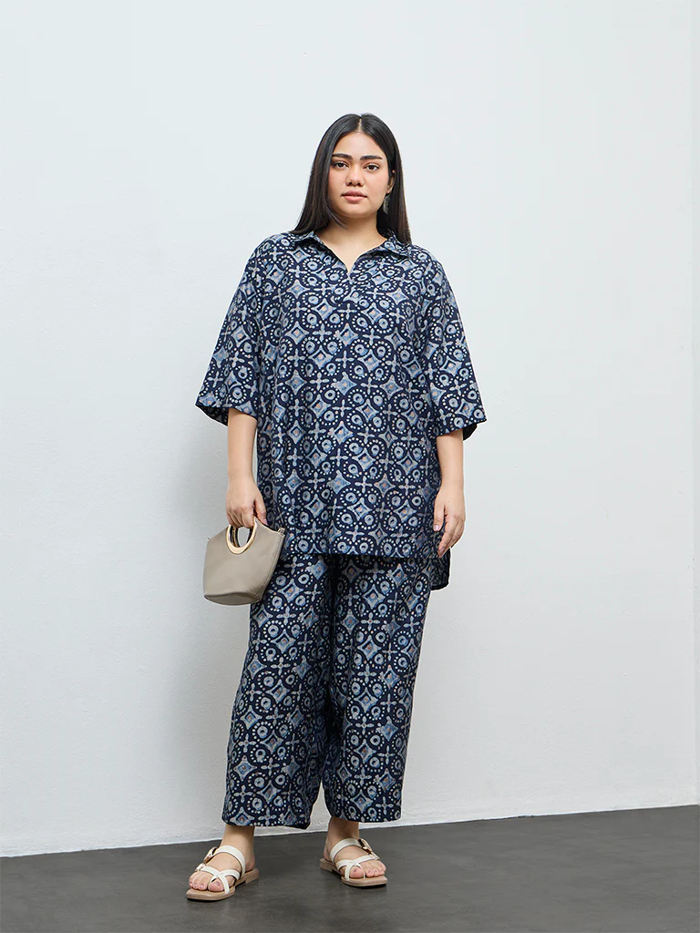Diza Indigo Printed High-Low Tunic - Image 2