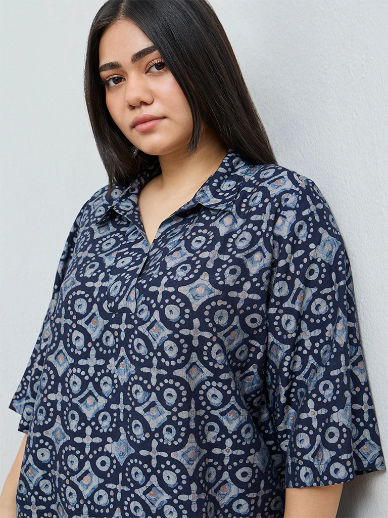 Diza Indigo Printed High-Low Tunic - Image 3