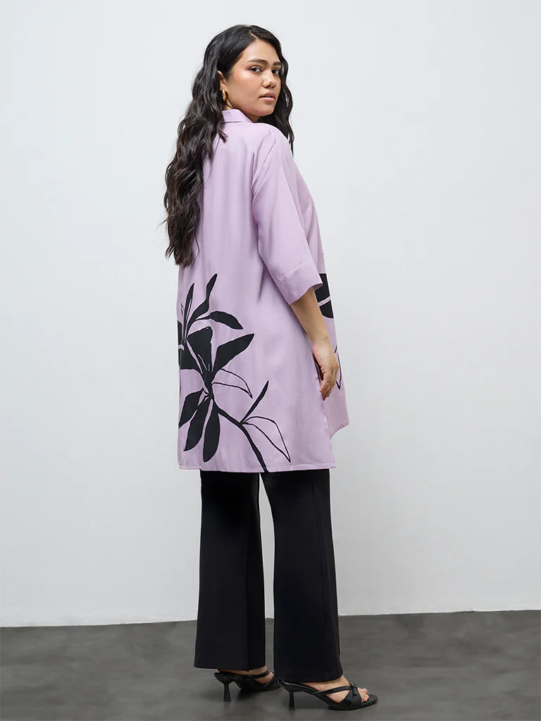Diza Lavender Floral Printed High-Low Kurti - Image 4