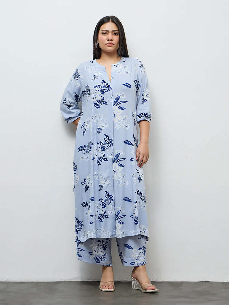Diza Light Blue Floral Printed Ethnic Pants - Image 2
