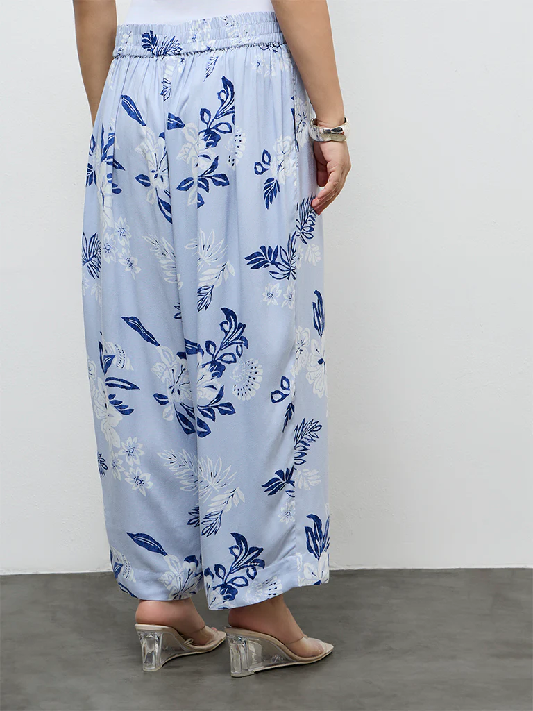 Diza Light Blue Floral Printed Ethnic Pants - Image 4