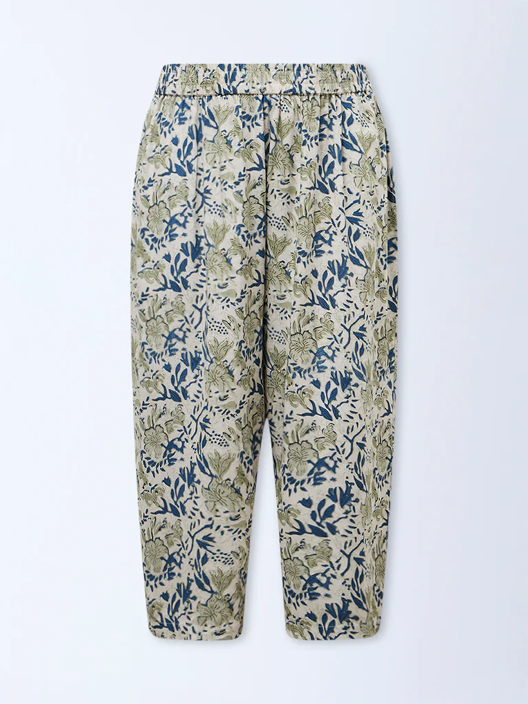 Diza Light Taupe Botanical Printed Pants - Image 5