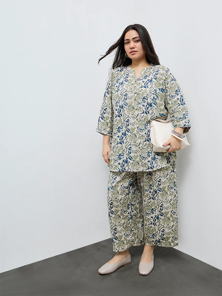 Diza Light Taupe Botanical Printed Tunic - Image 2