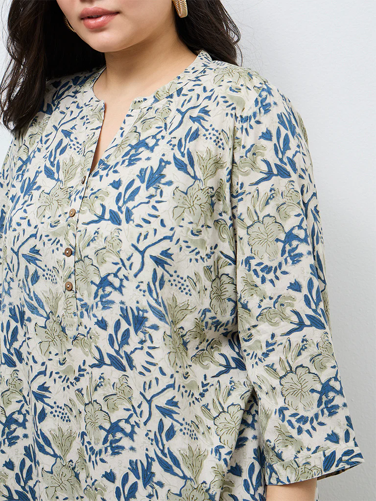 Diza Light Taupe Botanical Printed Tunic - Image 3