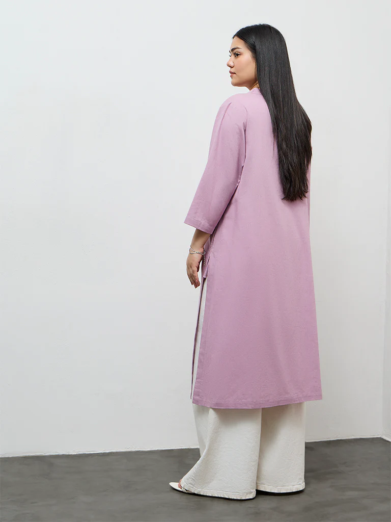 Diza Lilac Floral Embroidered A-Line Kurta - Image 4