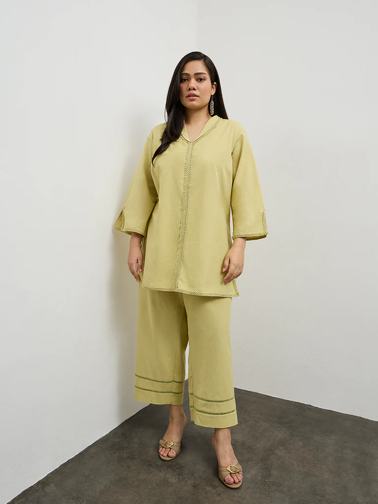 Diza Lime Embroidered Pants - Image 2