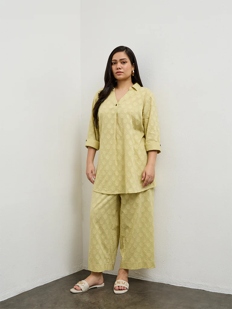 Diza Lime Floral Textured Pants - Image 2