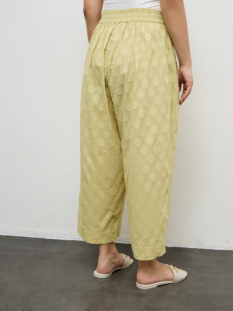 Diza Lime Floral Textured Pants - Image 4