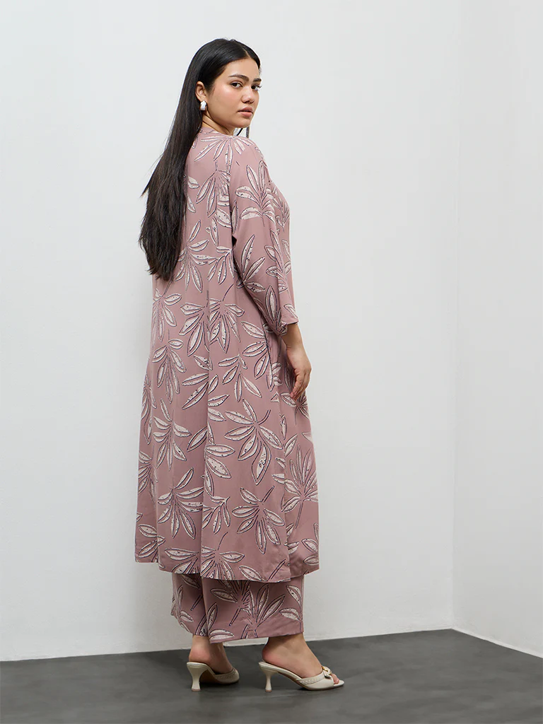 Diza Mauve Botanical Printed A-Line Kurta - Image 4